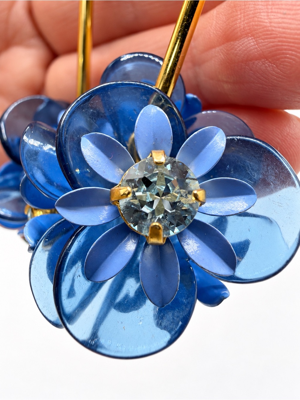 J.Crew Blue Lucite Floral Statement Dangle Earrings
